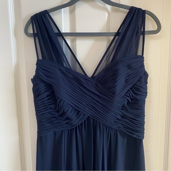 Lauren Ralph Lauren Evening Navy Blue Sheer Crossover Maxi Dress Womens Size 8 - Picture 3 of 8